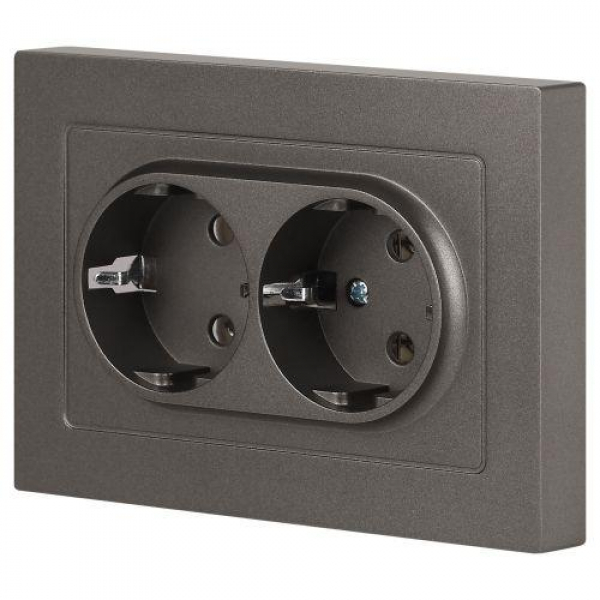 Розетка 2-м СП Accent 6-205-09 16А IP20 250В 2P+E Schuko AL/CU титан Intro Б0063500 ТехноИмпульс