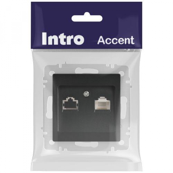 Розетка компьютерная 1-м СП Accent 6-303-05 RJ45 IP20 антрацит Intro Б0063634 ТехноИмпульс