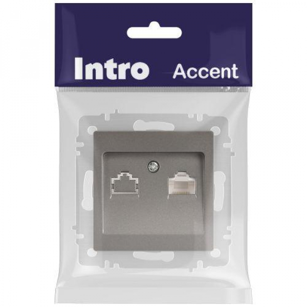 Розетка компьютерная 1-м СП Accent 6-303-09 RJ45 IP20 титан Intro Б0063642 ТехноИмпульс