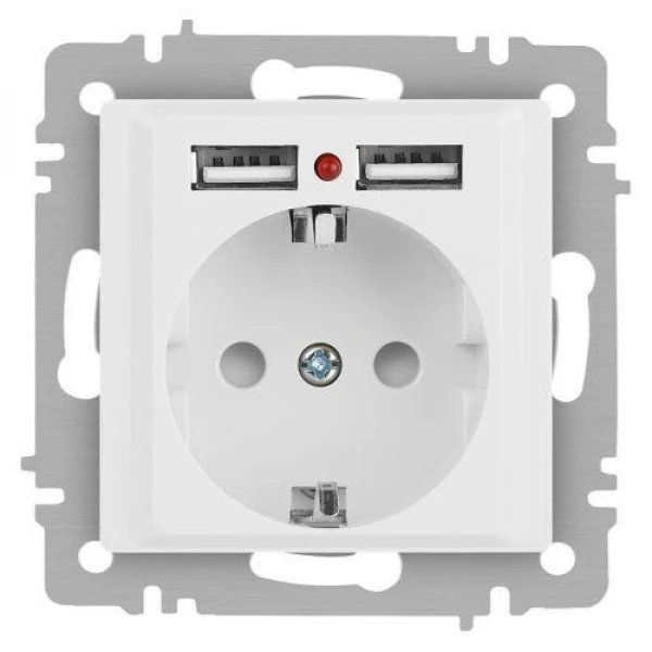 Розетка 1-м СП Accent 6-410-01М 16А IP20 250В P+E Schuko защ. шторки + 2хUSB бел. матов. Intro Б0063691 ТехноИмпульс