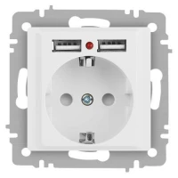 Розетка 1-м СП Accent 6-410-01М 16А IP20 250В P+E Schuko защ. шторки + 2хUSB бел. матов. Intro Б0063691 ТехноИмпульс