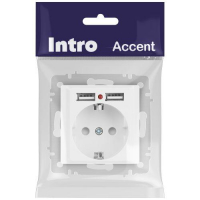 Розетка 1-м СП Accent 6-410-01М 16А IP20 250В P+E Schuko защ. шторки + 2хUSB бел. матов. Intro Б0063691 ТехноИмпульс