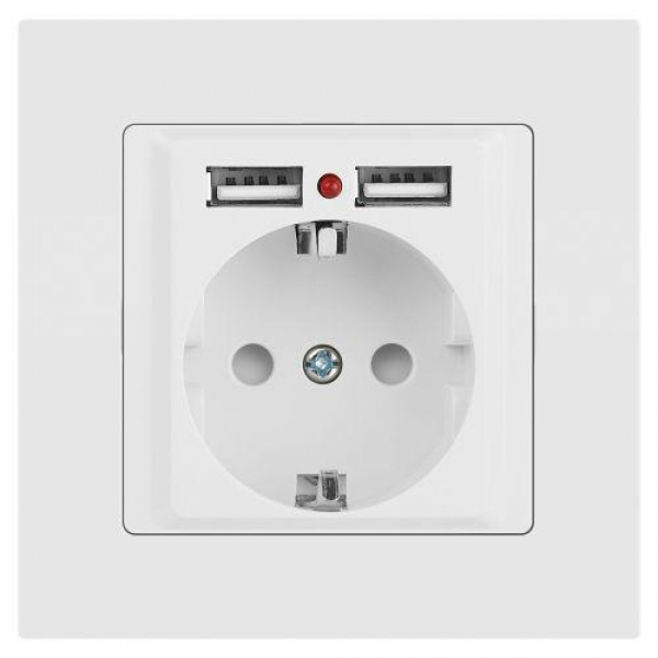Розетка 1-м СП Accent 6-410-01М 16А IP20 250В P+E Schuko защ. шторки + 2хUSB бел. матов. Intro Б0063691 ТехноИмпульс