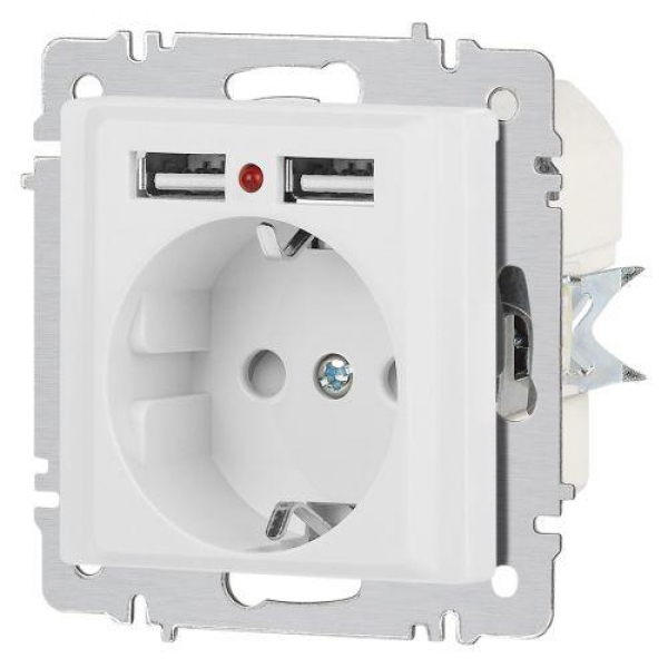 Розетка 1-м СП Accent 6-410-01М 16А IP20 250В P+E Schuko защ. шторки + 2хUSB бел. матов. Intro Б0063691 ТехноИмпульс