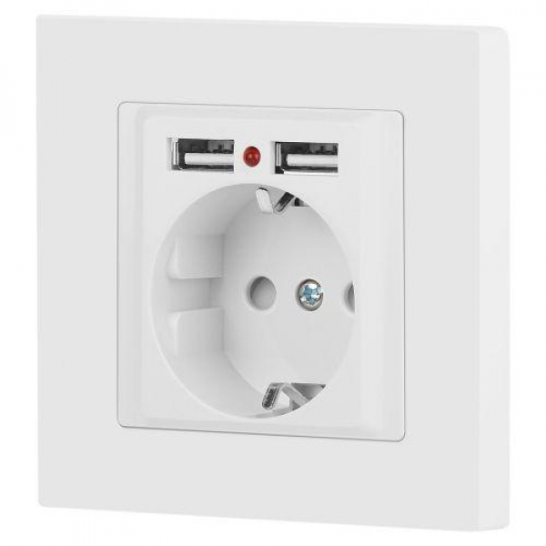 Розетка 1-м СП Accent 6-410-01М 16А IP20 250В P+E Schuko защ. шторки + 2хUSB бел. матов. Intro Б0063691 ТехноИмпульс
