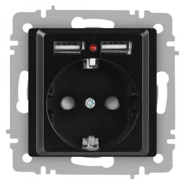 Розетка 1-м СП Accent 6-410-05 16А IP20 250В P+E Schuko + 2хUSB защ. шторки антрацит Intro Б0063698 ТехноИмпульс