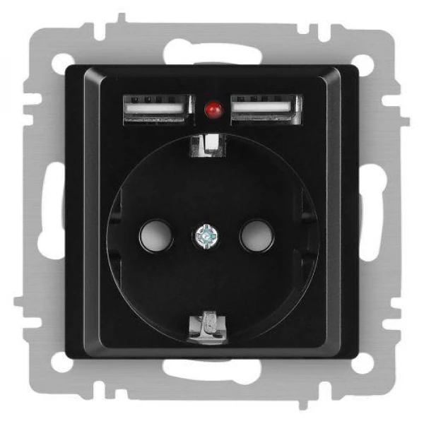 Розетка 1-м СП Accent 6-410-05 16А IP20 250В P+E Schuko + 2хUSB защ. шторки антрацит Intro Б0063698 ТехноИмпульс