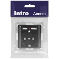 Розетка 1-м СП Accent 6-410-05 16А IP20 250В P+E Schuko + 2хUSB защ. шторки антрацит Intro Б0063698 ТехноИмпульс