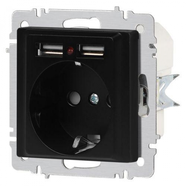 Розетка 1-м СП Accent 6-410-05 16А IP20 250В P+E Schuko + 2хUSB защ. шторки антрацит Intro Б0063698 ТехноИмпульс