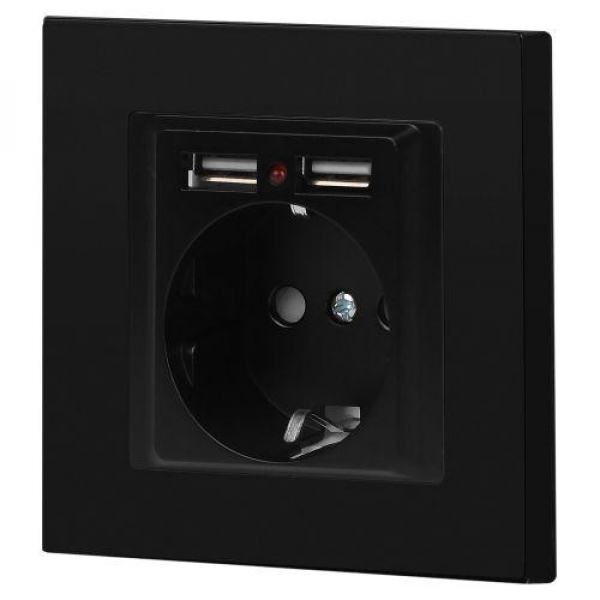 Розетка 1-м СП Accent 6-410-05 16А IP20 250В P+E Schuko + 2хUSB защ. шторки антрацит Intro Б0063698 ТехноИмпульс