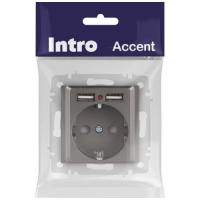 Розетка 1-м СП Accent 6-410-09 16А IP20 250В P+E Schuko + 2хUSB защ. шторки титан Intro Б0063711 ТехноИмпульс