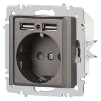 Розетка 1-м СП Accent 6-410-09 16А IP20 250В P+E Schuko + 2хUSB защ. шторки титан Intro Б0063711 ТехноИмпульс