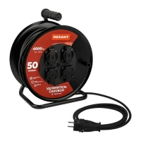 Удлинитель на метал. катушке 4х50м с заземл. IP44 КГ 3х2.5кв.мм с выключателем с защ. крышками Rexant 13-5016 ТехноИмпульс