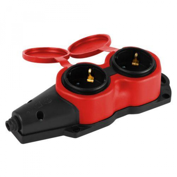 Колодка 2-м с заземл. 16A IP44 KX-2e-RED-IP44 каучук. красн. Эра Б0068443 ТехноИмпульс
