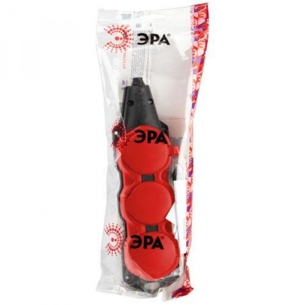 Колодка 3-м с заземл. 16A IP44 KX-3e-RED-IP44 каучук. красн. Эра Б0068393 ТехноИмпульс