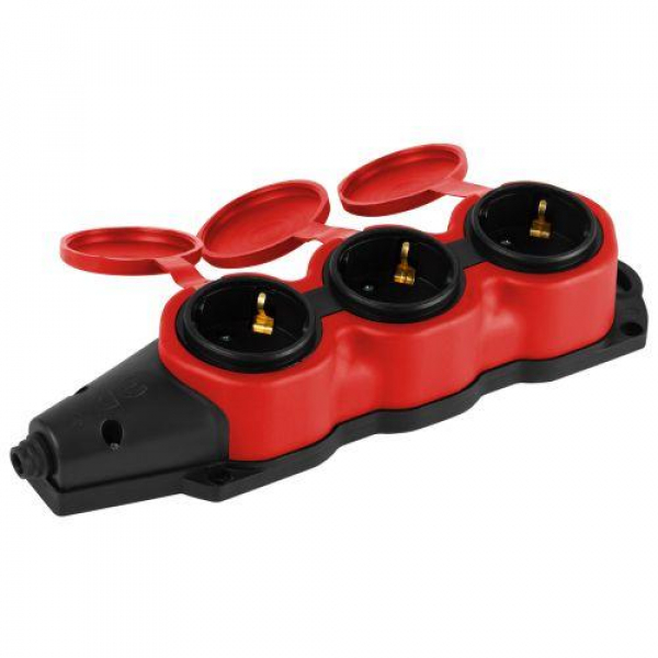 Колодка 3-м с заземл. 16A IP44 KX-3e-RED-IP44 каучук. красн. Эра Б0068393 ТехноИмпульс