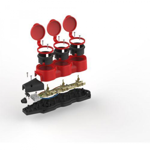 Колодка 3-м с заземл. 16A IP44 KX-3e-RED-IP44 каучук. красн. Эра Б0068393 ТехноИмпульс