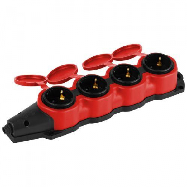 Колодка 4-м с заземл. 16A IP44 KX-4e-RED-IP44 каучук. красн. Эра Б0068456 ТехноИмпульс