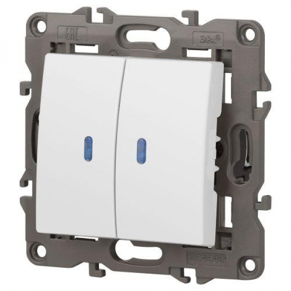 Выключатель 2-кл. Elegance 14-1105-01М 250В 10АХ с подсветкой матов. бел. Эра Б0065807 ТехноИмпульс