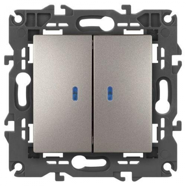 Выключатель 2-кл. Elegance 14-1105-16 250В 10АХ с подсветкой титан Эра Б0065789 ТехноИмпульс