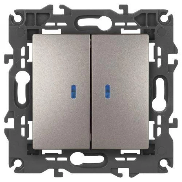 Выключатель 2-кл. Elegance 14-1105-16 250В 10АХ с подсветкой титан Эра Б0065789 ТехноИмпульс
