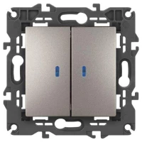 Выключатель 2-кл. Elegance 14-1105-16 250В 10АХ с подсветкой титан Эра Б0065789 ТехноИмпульс