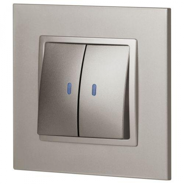Выключатель 2-кл. Elegance 14-1105-16 250В 10АХ с подсветкой титан Эра Б0065789 ТехноИмпульс