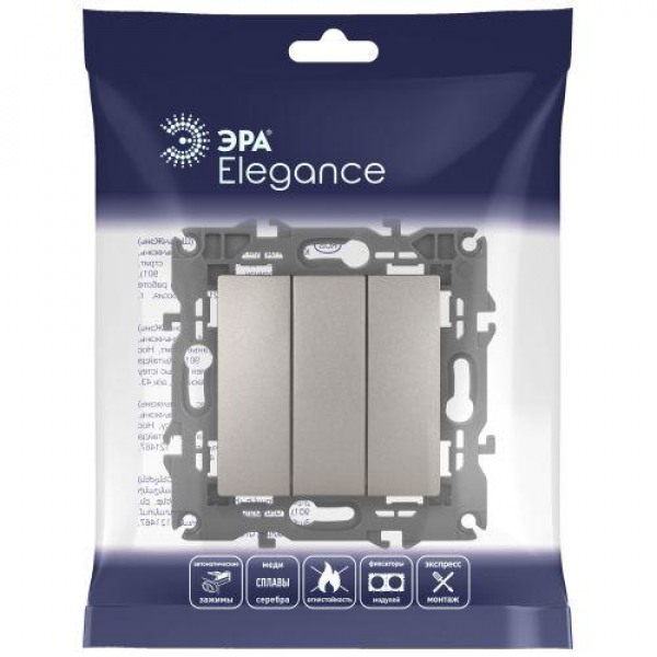 Выключатель 3-кл. Elegance 14-1107-16 250В 10АХ титан Эра Б0065799 ТехноИмпульс