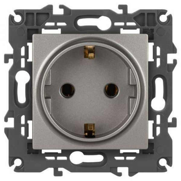 Розетка Elegance 14-2101-16 16А 250В 2P+E Schuko титан Эра Б0065802 ТехноИмпульс