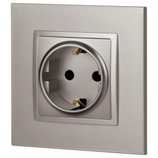 Розетка Elegance 14-2102-16 16А 250В 2P+E Schuko защ. шторки титан Эра Б0065806 ТехноИмпульс