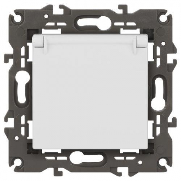 Розетка Elegance 14-2103-01М 16А 250В 2P+E Schuko защ. шторки с крышкой матов. бел. Эра Б0065808 ТехноИмпульс