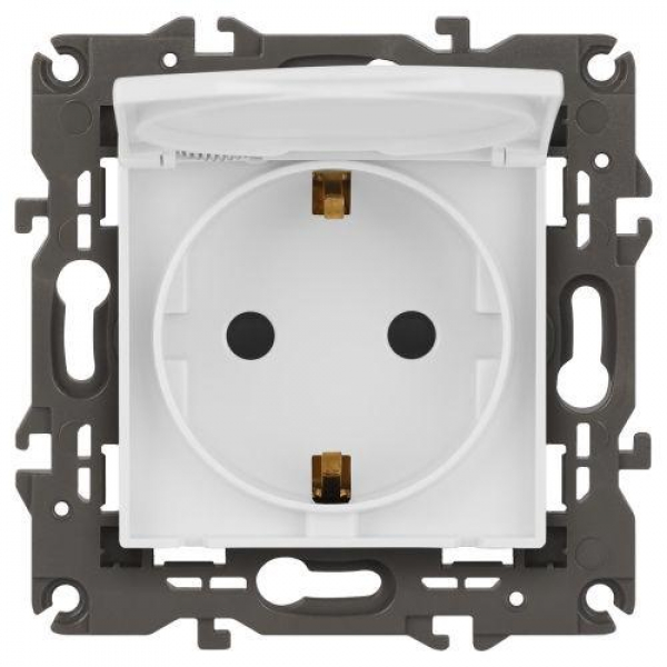 Розетка Elegance 14-2103-01М 16А 250В 2P+E Schuko защ. шторки с крышкой матов. бел. Эра Б0065808 ТехноИмпульс