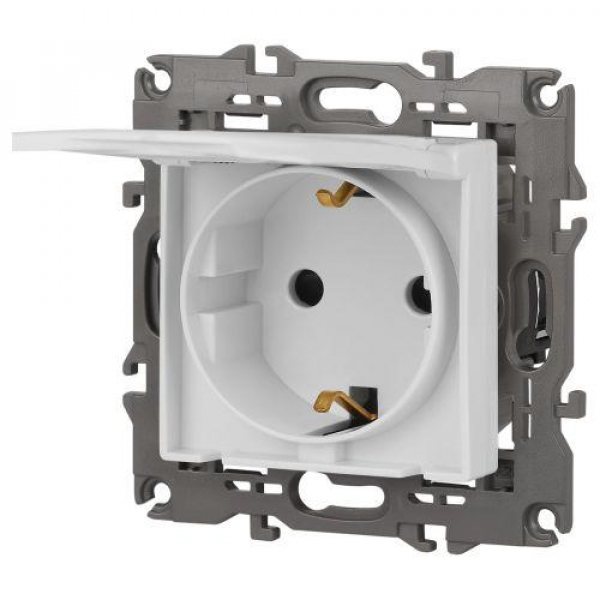 Розетка Elegance 14-2103-01М 16А 250В 2P+E Schuko защ. шторки с крышкой матов. бел. Эра Б0065808 ТехноИмпульс