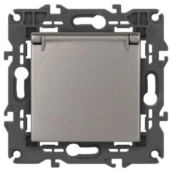 Розетка Elegance 14-2103-16 16А 250В 2P+E Schuko защ. шторки с крышкой титан Эра Б0065811 ТехноИмпульс