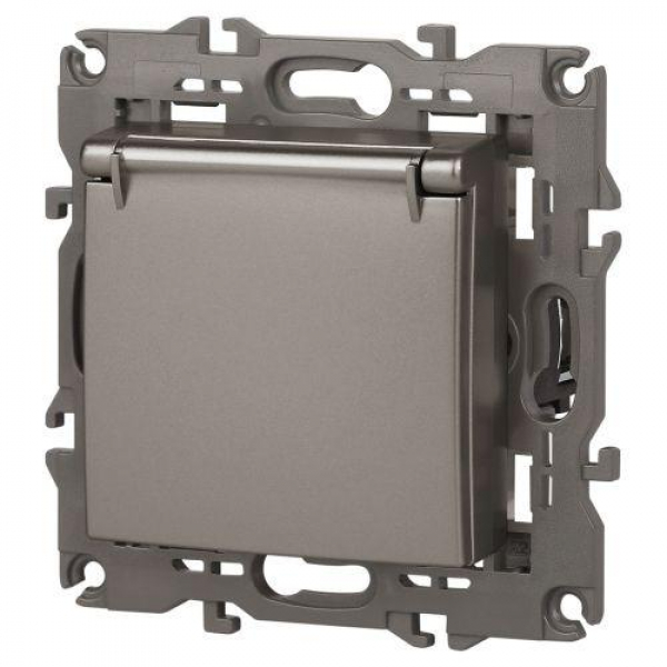 Розетка Elegance 14-2103-16 16А 250В 2P+E Schuko защ. шторки с крышкой титан Эра Б0065811 ТехноИмпульс