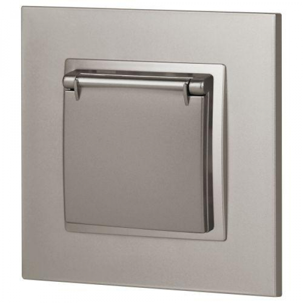 Розетка Elegance 14-2103-16 16А 250В 2P+E Schuko защ. шторки с крышкой титан Эра Б0065811 ТехноИмпульс