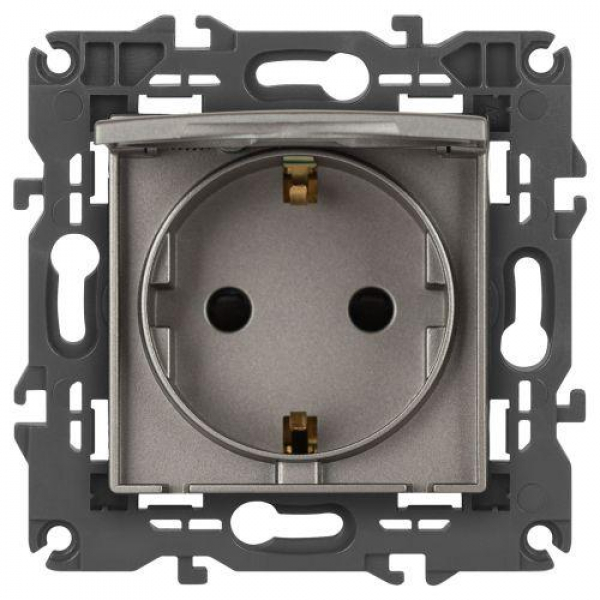Розетка Elegance 14-2103-16 16А 250В 2P+E Schuko защ. шторки с крышкой титан Эра Б0065811 ТехноИмпульс
