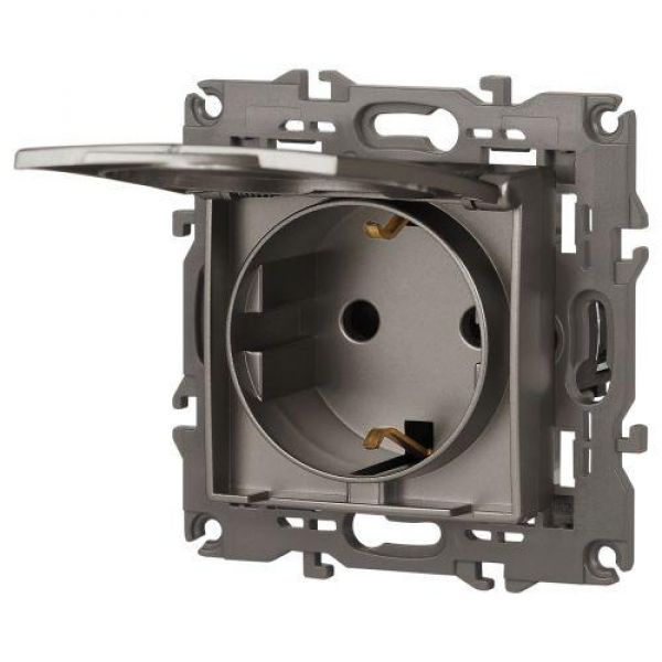Розетка Elegance 14-2103-16 16А 250В 2P+E Schuko защ. шторки с крышкой титан Эра Б0065811 ТехноИмпульс