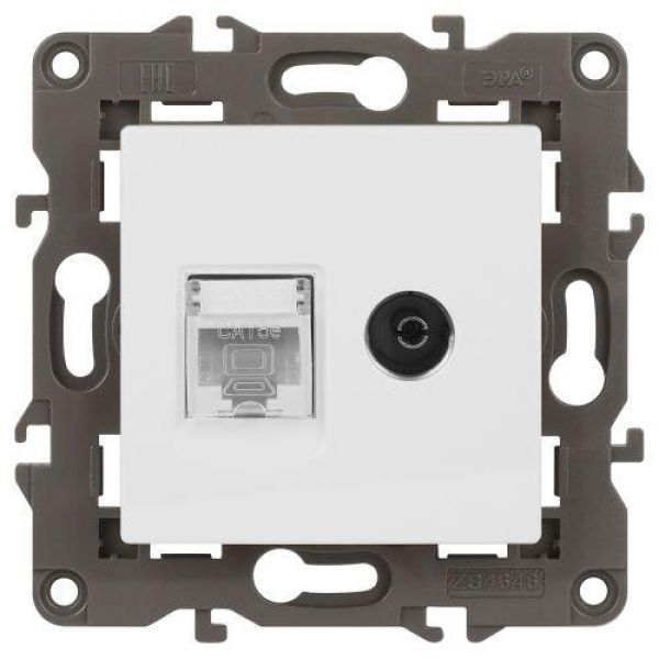 Розетка компьютерная + телевизионная Elegance 14-3110-01М RJ45+TV матов. бел. Эра Б0065767 ТехноИмпульс