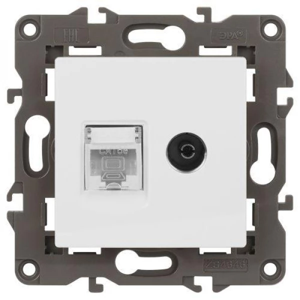 Розетка компьютерная + телевизионная Elegance 14-3110-01М RJ45+TV матов. бел. Эра Б0065767 ТехноИмпульс