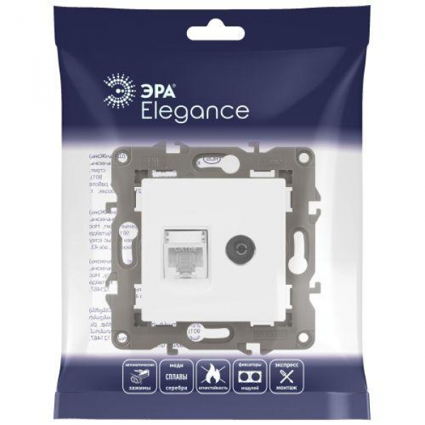 Розетка компьютерная + телевизионная Elegance 14-3110-01М RJ45+TV матов. бел. Эра Б0065767 ТехноИмпульс