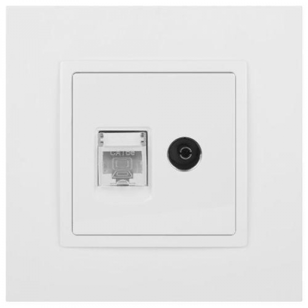 Розетка компьютерная + телевизионная Elegance 14-3110-01М RJ45+TV матов. бел. Эра Б0065767 ТехноИмпульс