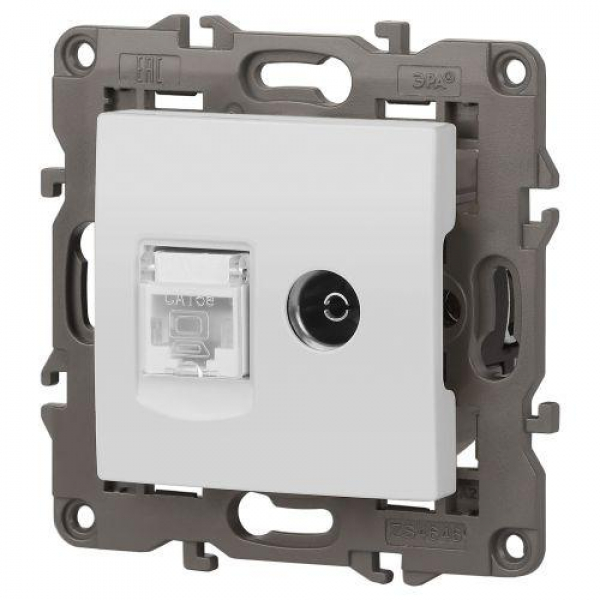 Розетка компьютерная + телевизионная Elegance 14-3110-01М RJ45+TV матов. бел. Эра Б0065767 ТехноИмпульс