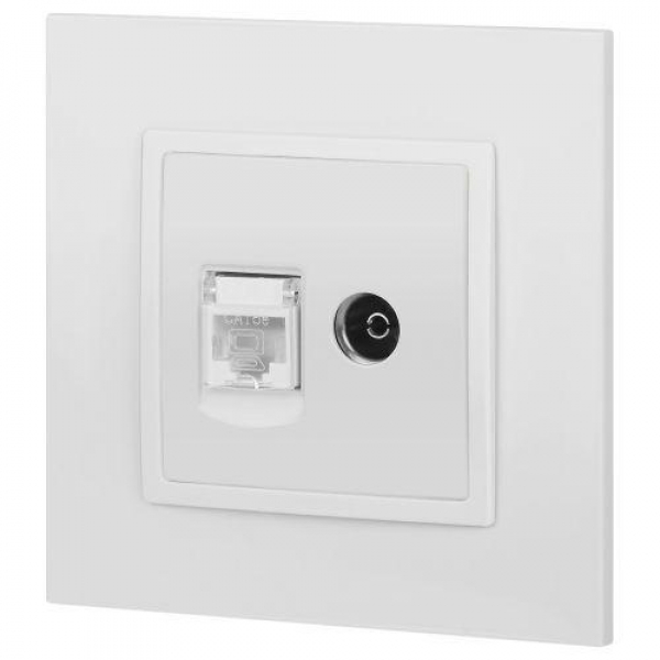 Розетка компьютерная + телевизионная Elegance 14-3110-01М RJ45+TV матов. бел. Эра Б0065767 ТехноИмпульс