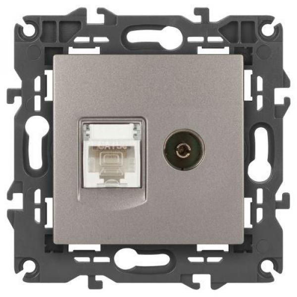 Розетка компьютерная + телевизионная Elegance 14-3110-16 RJ45+TV титан Эра Б0065768 ТехноИмпульс