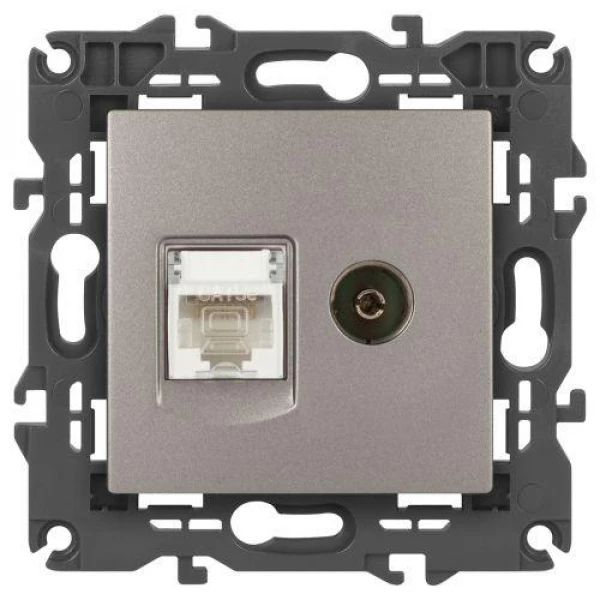 Розетка компьютерная + телевизионная Elegance 14-3110-16 RJ45+TV титан Эра Б0065768 ТехноИмпульс