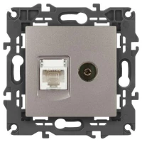 Розетка компьютерная + телевизионная Elegance 14-3110-16 RJ45+TV титан Эра Б0065768 ТехноИмпульс