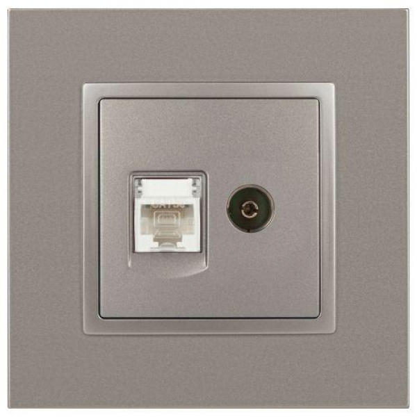 Розетка компьютерная + телевизионная Elegance 14-3110-16 RJ45+TV титан Эра Б0065768 ТехноИмпульс