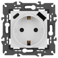 Розетка Elegance 14-4108-01 16A 250В 2P+E защ. шторки с USB type-A+C 3А 5В белый Эра Б0067736 ТехноИмпульс