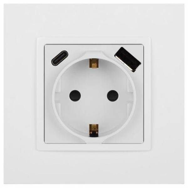 Розетка Elegance 14-4108-01 16A 250В 2P+E защ. шторки с USB type-A+C 3А 5В белый Эра Б0067736 ТехноИмпульс